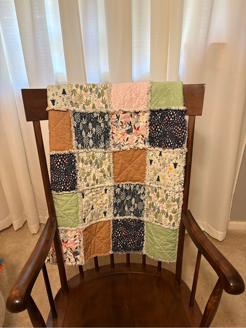 NEW Handmade Cotton Patchwork Baby Rag Quilt - Greens, Blues, Pinks & Whites